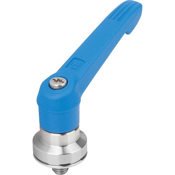 Adjustable Handle W Clamp Force Intensif Size:2 M08X10, Plastic Blue Ral5017, Comp:Stainless Steel
